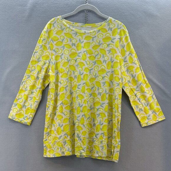 Lands' End Tops - Lands End Slub Jersey 3/4 Sleeve Top Lemon Print SZ Medium 10-12 Summer, Comfort